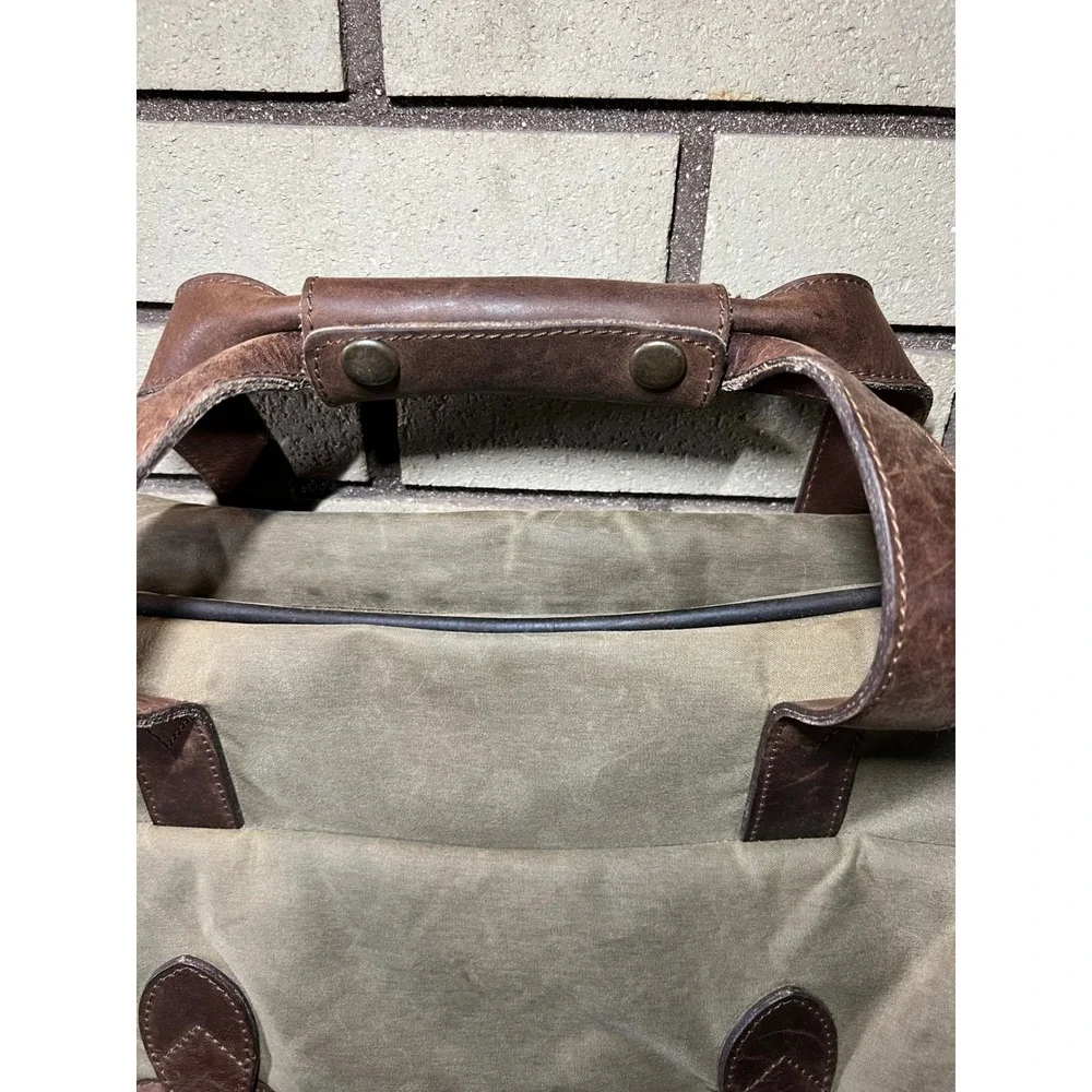 Schlesinger Messenger Laptop Bag VTG Waxed Canvas Briefcase Leather Trim Olive